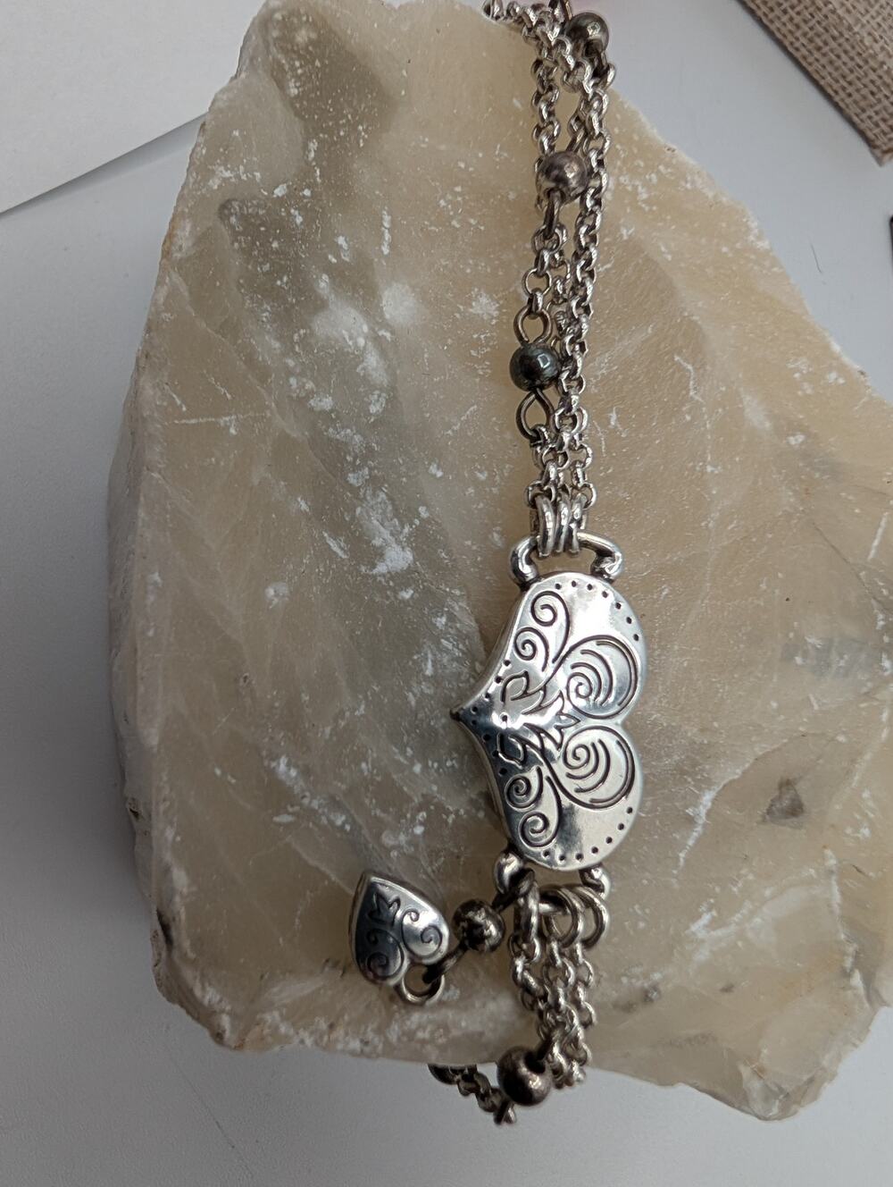 Brighton Silver Tone Multi-Chain Heart Charm Bracelet Fashion Jewelry Lobster